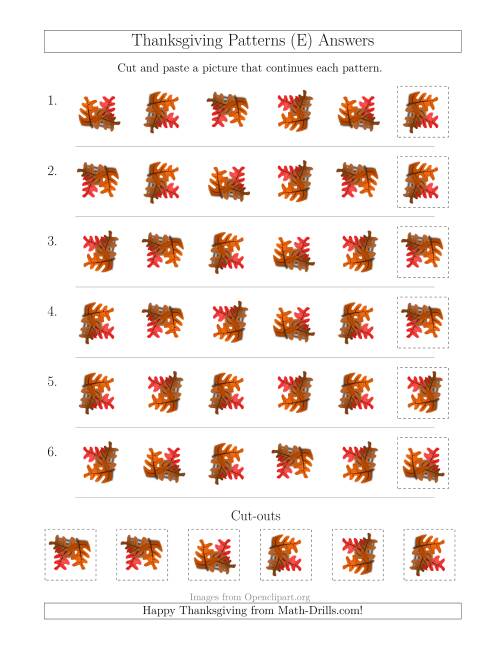 The Thanksgiving Picture Patterns with Rotation Attribute Only (E) Math Worksheet Page 2