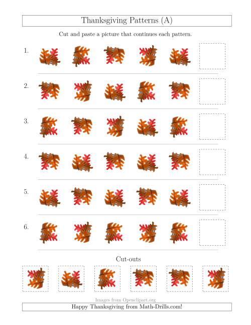 The Thanksgiving Picture Patterns with Rotation Attribute Only (All) Math Worksheet