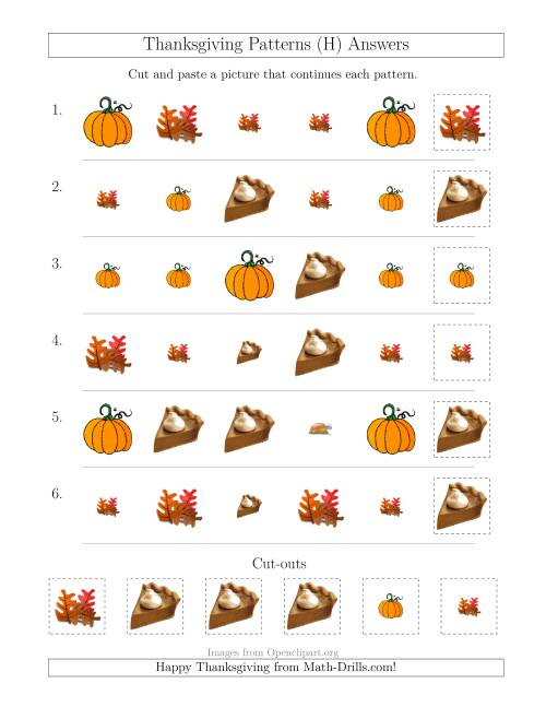 The Thanksgiving Picture Patterns with Size and Shape Attributes (H) Math Worksheet Page 2