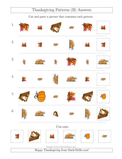 The Thanksgiving Picture Patterns with Shape, Size and Rotation Attributes (B) Math Worksheet Page 2