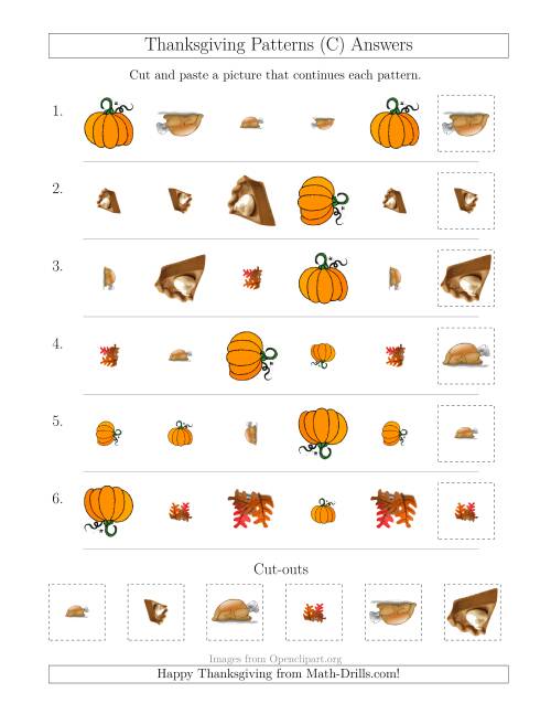 The Thanksgiving Picture Patterns with Shape, Size and Rotation Attributes (C) Math Worksheet Page 2