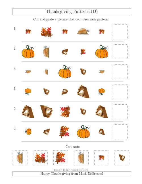 The Thanksgiving Picture Patterns with Shape, Size and Rotation Attributes (D) Math Worksheet