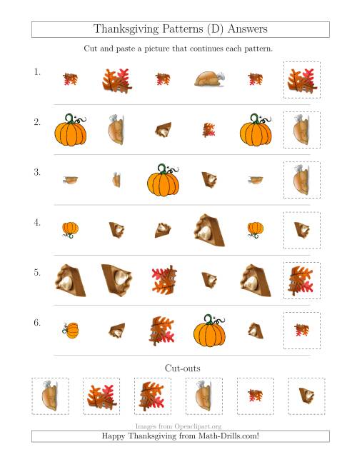 The Thanksgiving Picture Patterns with Shape, Size and Rotation Attributes (D) Math Worksheet Page 2