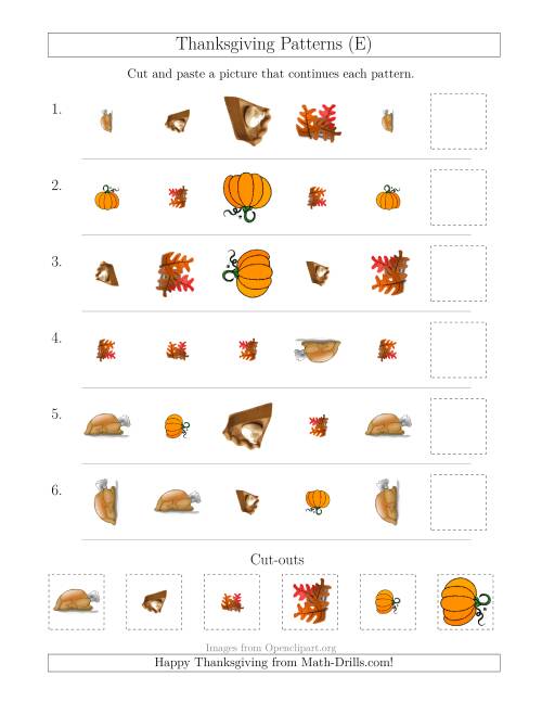 The Thanksgiving Picture Patterns with Shape, Size and Rotation Attributes (E) Math Worksheet