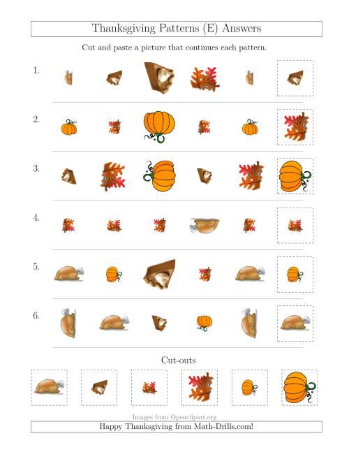 The Thanksgiving Picture Patterns with Shape, Size and Rotation Attributes (E) Math Worksheet Page 2