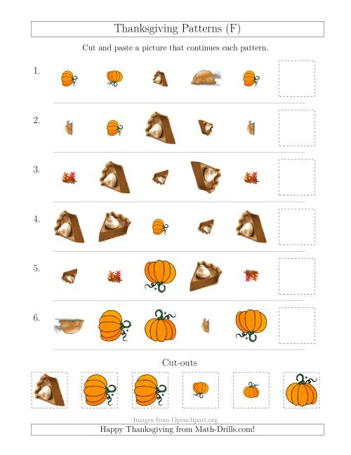 The Thanksgiving Picture Patterns with Shape, Size and Rotation Attributes (F) Math Worksheet