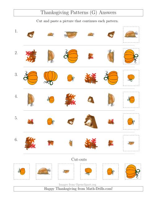 The Thanksgiving Picture Patterns with Shape, Size and Rotation Attributes (G) Math Worksheet Page 2