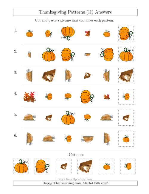 The Thanksgiving Picture Patterns with Shape, Size and Rotation Attributes (H) Math Worksheet Page 2
