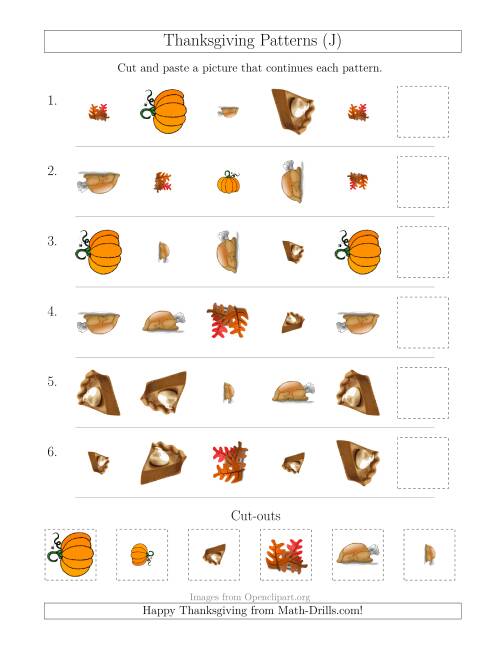 The Thanksgiving Picture Patterns with Shape, Size and Rotation Attributes (J) Math Worksheet
