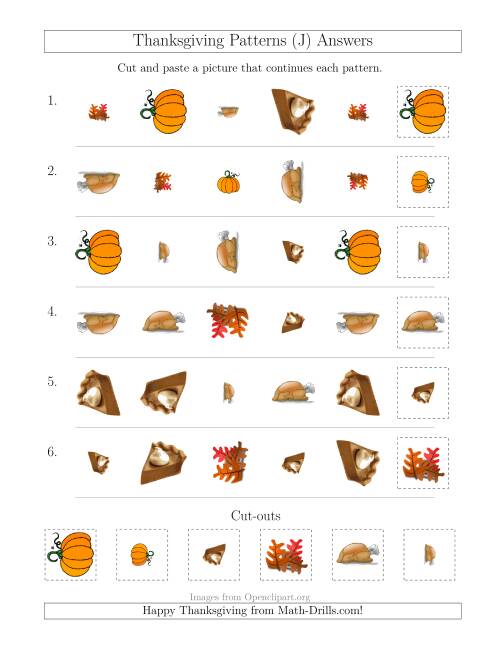 The Thanksgiving Picture Patterns with Shape, Size and Rotation Attributes (J) Math Worksheet Page 2
