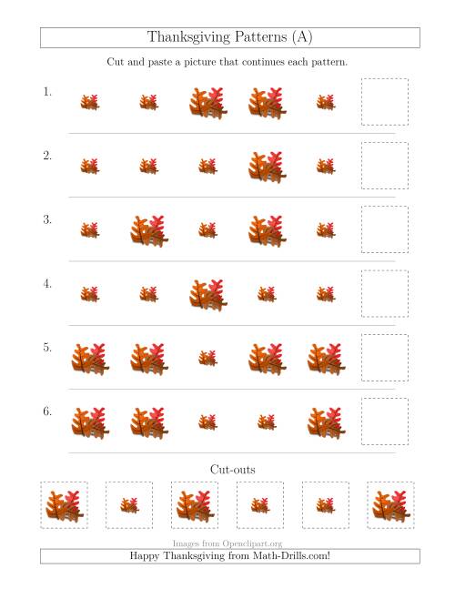The Thanksgiving Picture Patterns with Size Attribute Only (A) Math Worksheet
