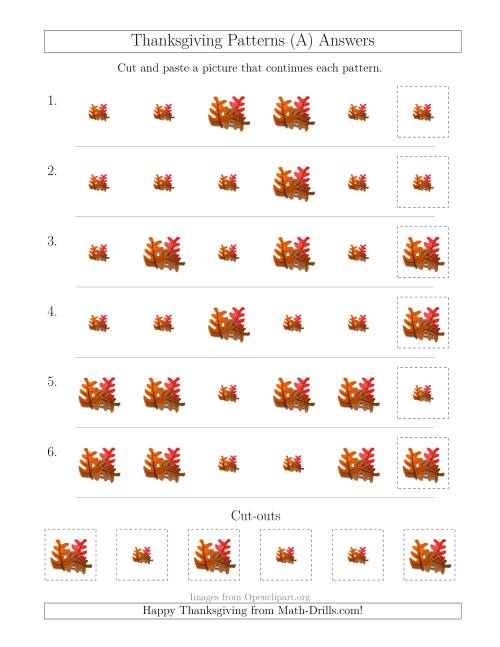 The Thanksgiving Picture Patterns with Size Attribute Only (A) Math Worksheet Page 2