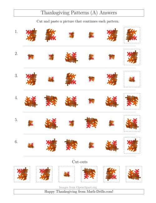 The Thanksgiving Picture Patterns with Size and Rotation Attributes (A) Math Worksheet Page 2