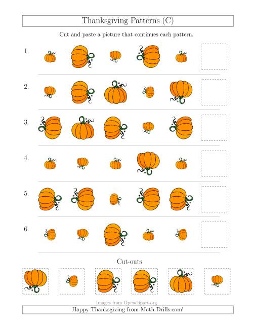 The Thanksgiving Picture Patterns with Size and Rotation Attributes (C) Math Worksheet