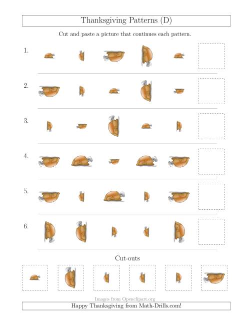The Thanksgiving Picture Patterns with Size and Rotation Attributes (D) Math Worksheet