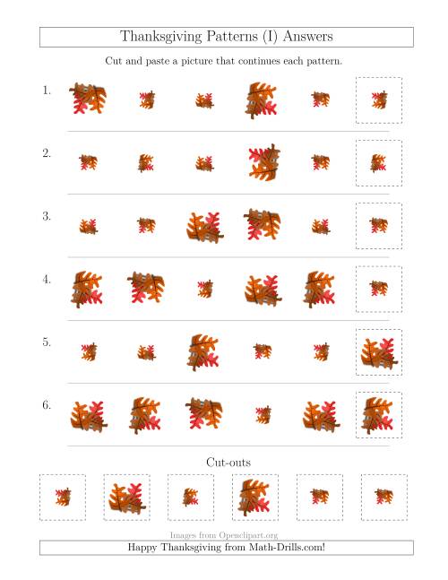 The Thanksgiving Picture Patterns with Size and Rotation Attributes (I) Math Worksheet Page 2
