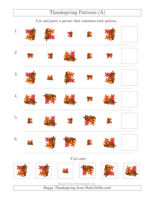 The Thanksgiving Picture Patterns with Size and Rotation Attributes (All) Math Worksheet