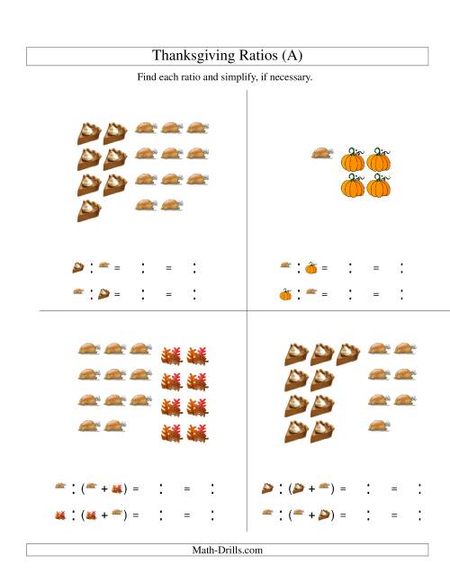 The Thanksgiving Picture Ratios Including Part to Whole Ratios (A) Math Worksheet