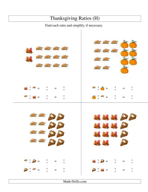 The Thanksgiving Picture Ratios with only Part to Part Ratios (H) Math Worksheet