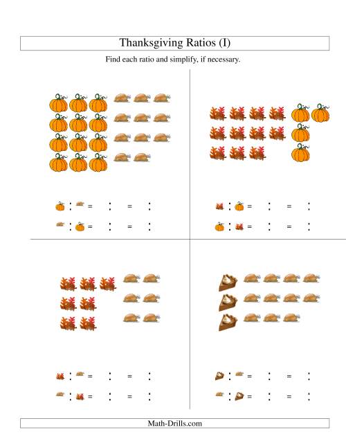 The Thanksgiving Picture Ratios with only Part to Part Ratios (I) Math Worksheet