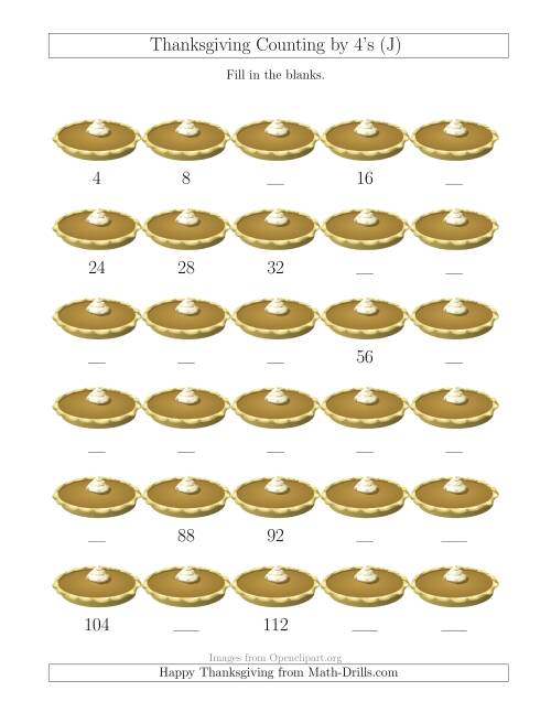 The Skip Counting by 4's (J) Math Worksheet