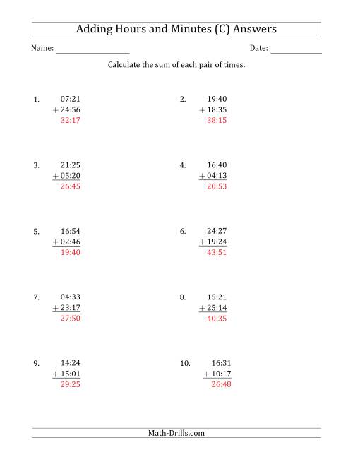 The Adding Hours and Minutes (Compact Format) (C) Math Worksheet Page 2