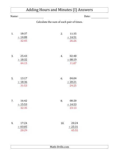 The Adding Hours and Minutes (Compact Format) (I) Math Worksheet Page 2