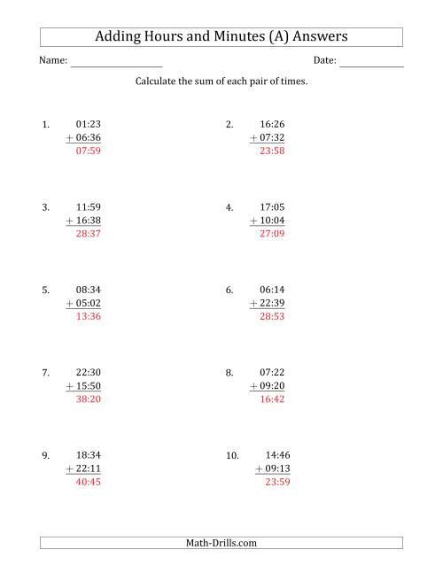 The Adding Hours and Minutes (Compact Format) (All) Math Worksheet Page 2
