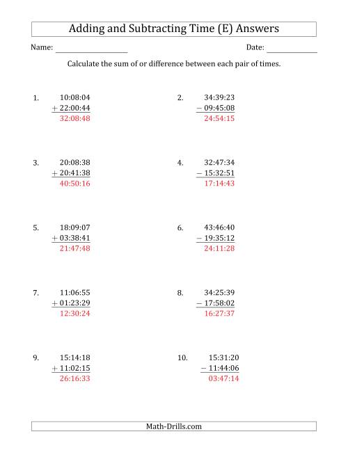 The Adding and Subtracting Hours, Minutes and Seconds (Compact Format) (E) Math Worksheet Page 2