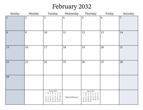 The Fillable 2032 Monthly Calendar Math Worksheet Page 2