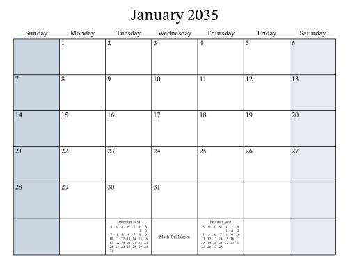 The Fillable 2035 Monthly Calendar Math Worksheet