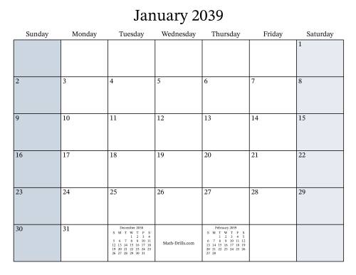 The Fillable 2039 Monthly Calendar Math Worksheet