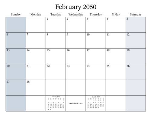 The Fillable 2050 Monthly Calendar Math Worksheet Page 2