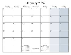 Fillable 2024 Monthly Calendar with Monday as the First Day
