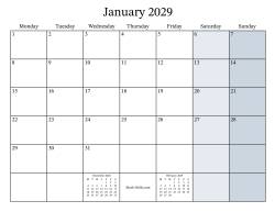 Fillable 2029 Monthly Calendar with Monday as the First Day