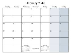 Fillable 2042 Monthly Calendar with Monday as the First Day