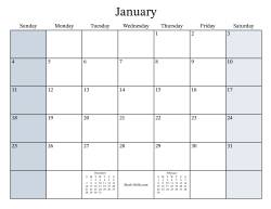 Fillable General Leap Year Monthly Calendar with January 1 on a Thursday (Sunday to Saturday Format)