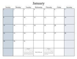 Fillable General Monthly Calendar with January 1 on a Sunday (Sunday to Saturday Format)