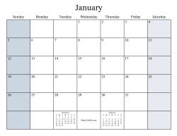 Fillable General Monthly Calendar with January 1 on a Wednesday (Sunday to Saturday Format)