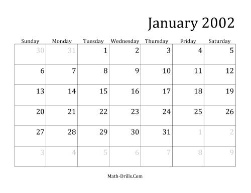The 2002 Monthly Calendar Math Worksheet