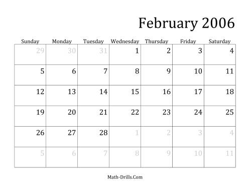 The 2006 Monthly Calendar Math Worksheet Page 2