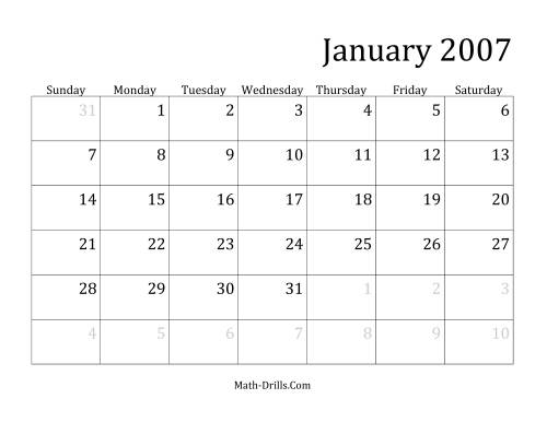 The 2007 Monthly Calendar Math Worksheet