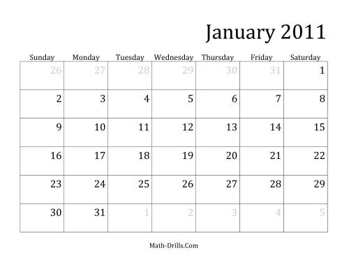 The 2011 Monthly Calendar Math Worksheet