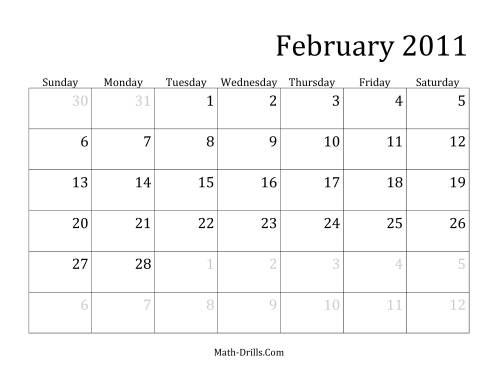 The 2011 Monthly Calendar Math Worksheet Page 2