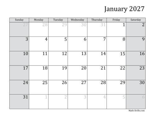 The 2027 Monthly Calendar Math Worksheet