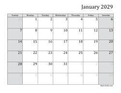 2029 Monthly Calendar