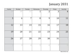 2031 Monthly Calendar