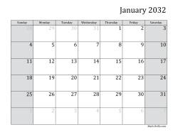 2032 Monthly Calendar