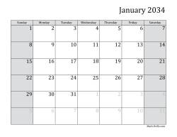 2034 Monthly Calendar