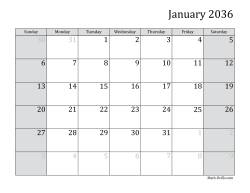 2036 Monthly Calendar